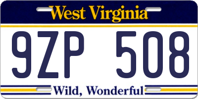 WV license plate 9ZP508