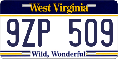 WV license plate 9ZP509
