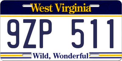 WV license plate 9ZP511