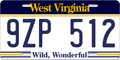WV license plate 9ZP512
