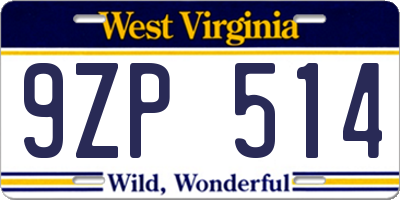 WV license plate 9ZP514
