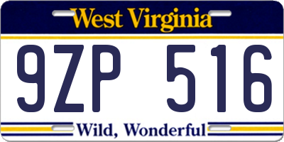 WV license plate 9ZP516