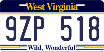 WV license plate 9ZP518