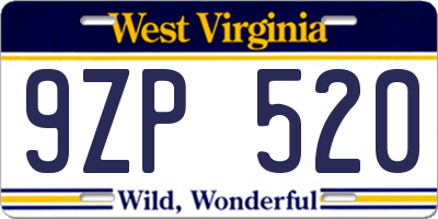 WV license plate 9ZP520