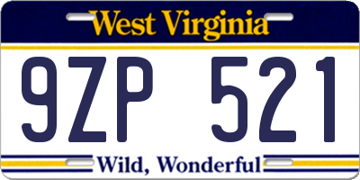 WV license plate 9ZP521