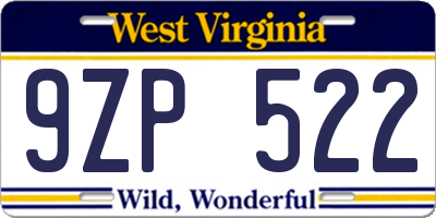 WV license plate 9ZP522