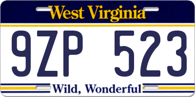 WV license plate 9ZP523