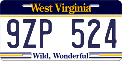 WV license plate 9ZP524