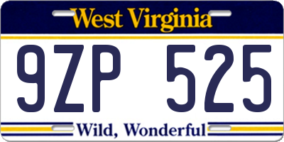 WV license plate 9ZP525