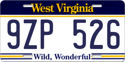 WV license plate 9ZP526