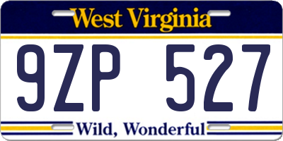 WV license plate 9ZP527