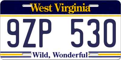 WV license plate 9ZP530