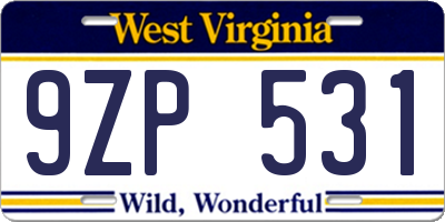 WV license plate 9ZP531
