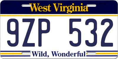 WV license plate 9ZP532