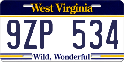 WV license plate 9ZP534
