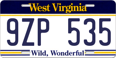 WV license plate 9ZP535
