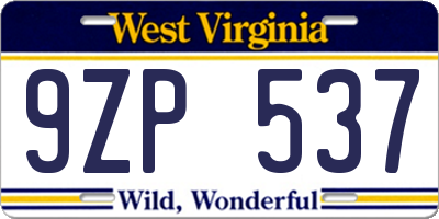 WV license plate 9ZP537