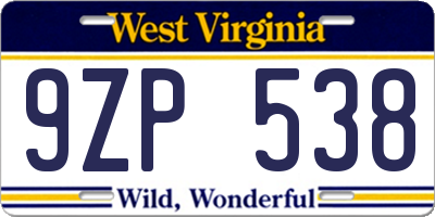 WV license plate 9ZP538