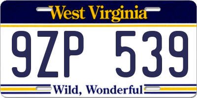 WV license plate 9ZP539