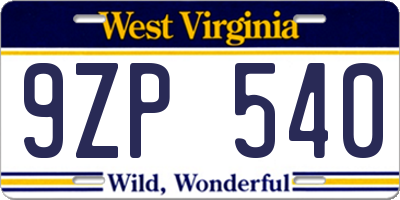 WV license plate 9ZP540