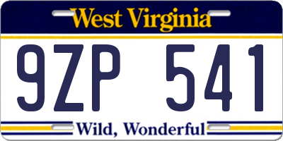 WV license plate 9ZP541