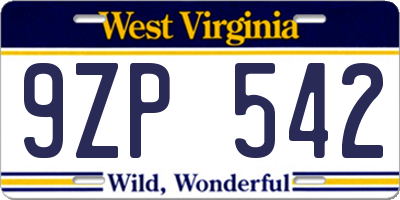 WV license plate 9ZP542