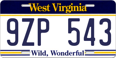 WV license plate 9ZP543