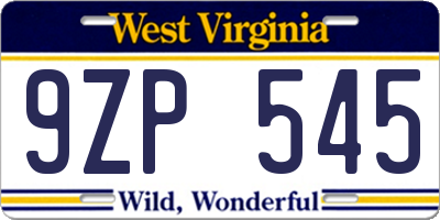 WV license plate 9ZP545