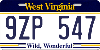 WV license plate 9ZP547
