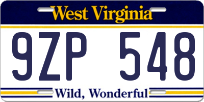 WV license plate 9ZP548