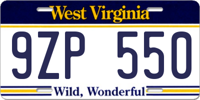 WV license plate 9ZP550