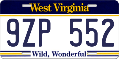 WV license plate 9ZP552