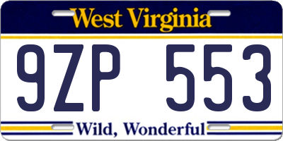 WV license plate 9ZP553
