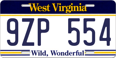 WV license plate 9ZP554