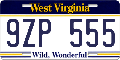 WV license plate 9ZP555