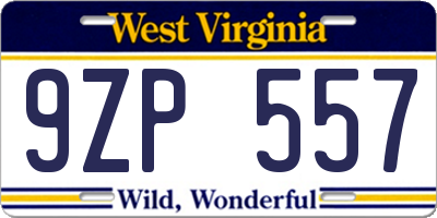 WV license plate 9ZP557