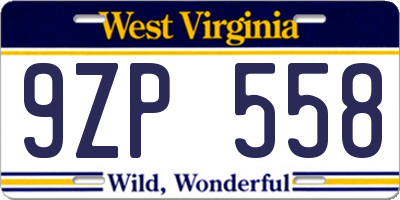 WV license plate 9ZP558