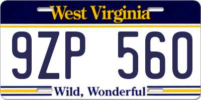 WV license plate 9ZP560