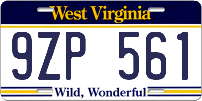 WV license plate 9ZP561