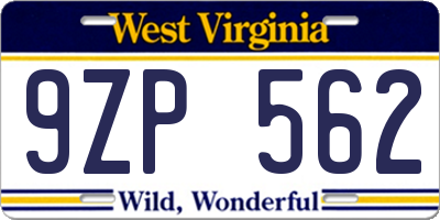 WV license plate 9ZP562