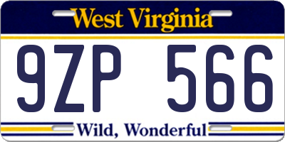 WV license plate 9ZP566