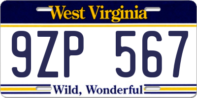 WV license plate 9ZP567