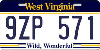 WV license plate 9ZP571