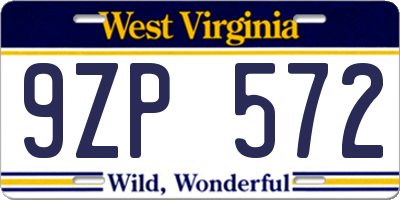 WV license plate 9ZP572