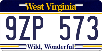 WV license plate 9ZP573