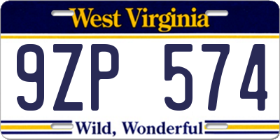 WV license plate 9ZP574