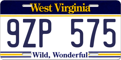 WV license plate 9ZP575