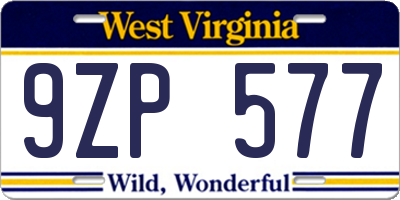 WV license plate 9ZP577
