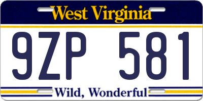 WV license plate 9ZP581