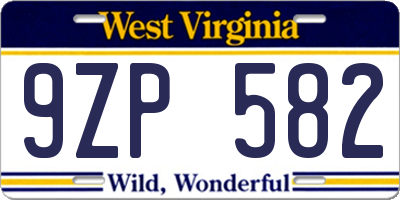WV license plate 9ZP582
